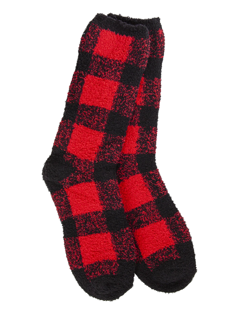 WORLD SOFTEST SOCKS Cozy Crew Sock in Hot Buffalo Plaid