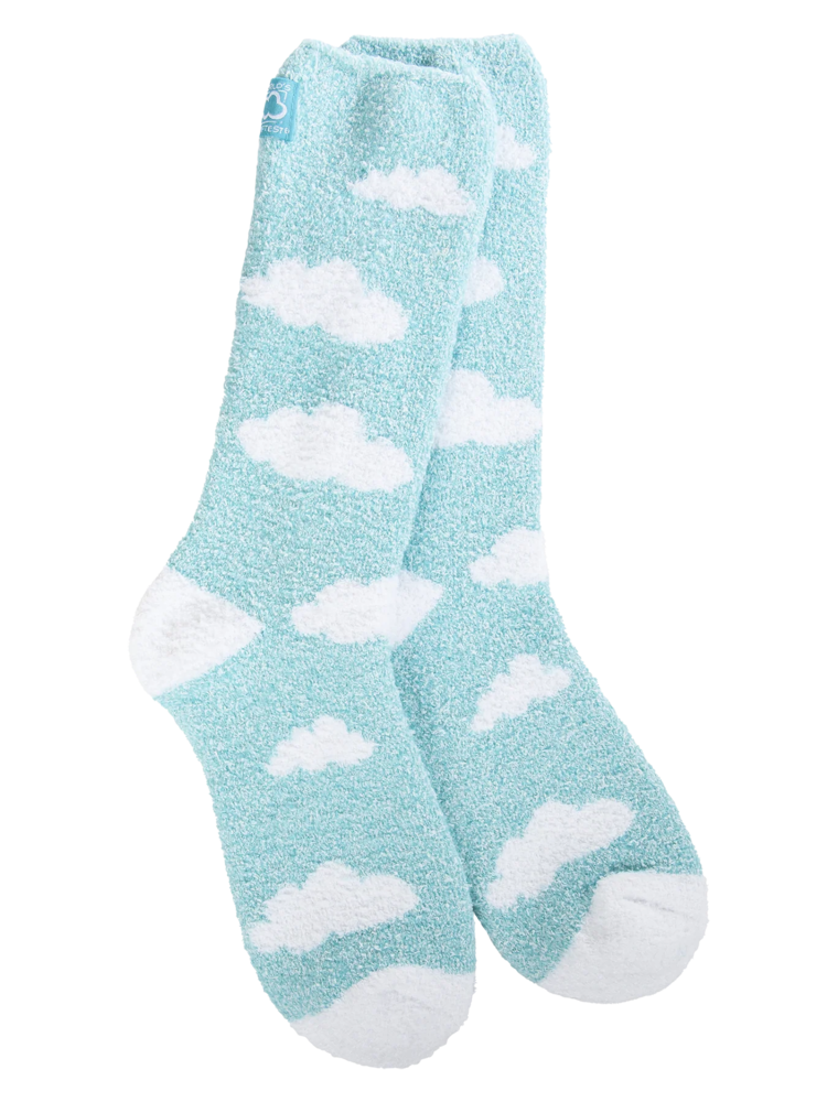 WORLD SOFTEST SOCKS Cozy Crew Sock in Turquoise Clouds