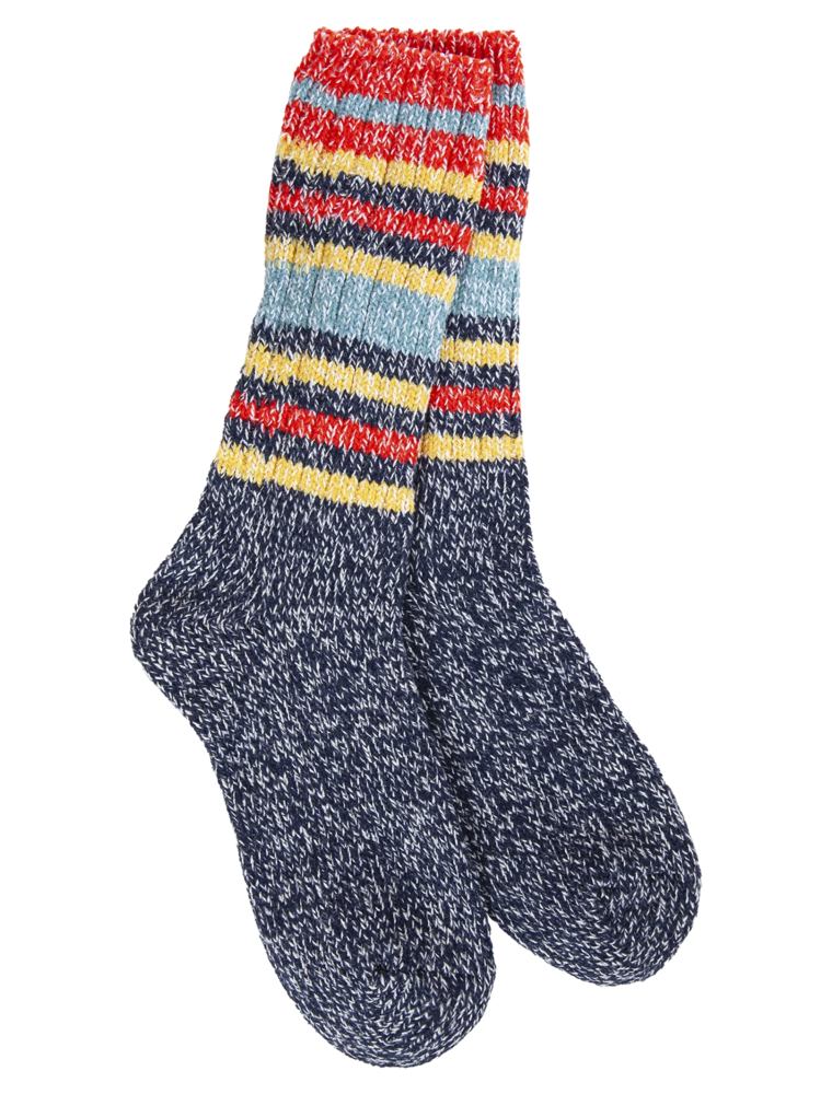 WORLD SOFTEST SOCKS Ragg Crew Stripe Sock in Indigo