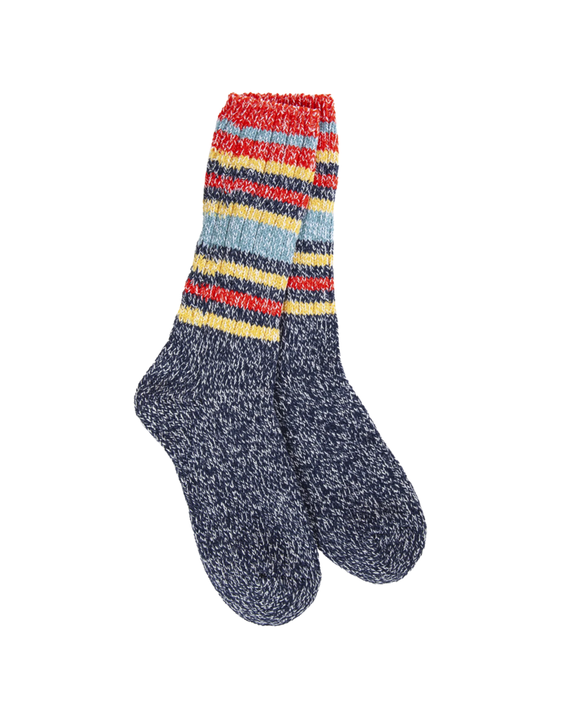 WORLD SOFTEST SOCKS Ragg Crew Stripe Sock in Indigo
