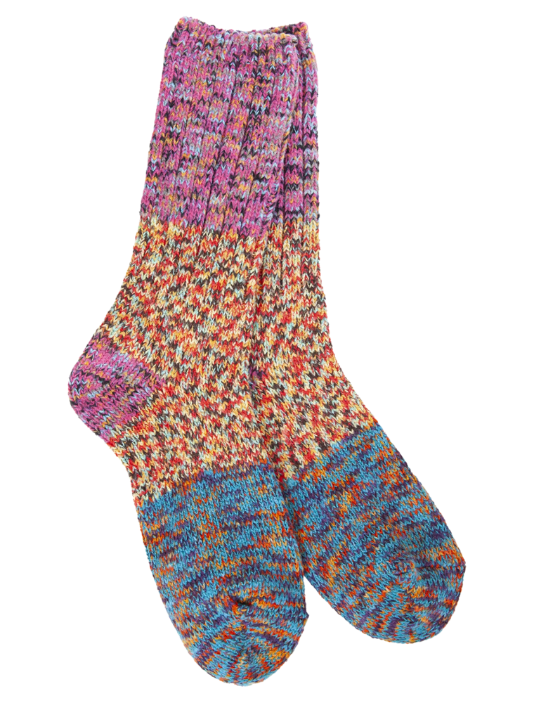WORLD SOFTEST SOCKS Ragg Crew Colorblock Sock in Fiesta