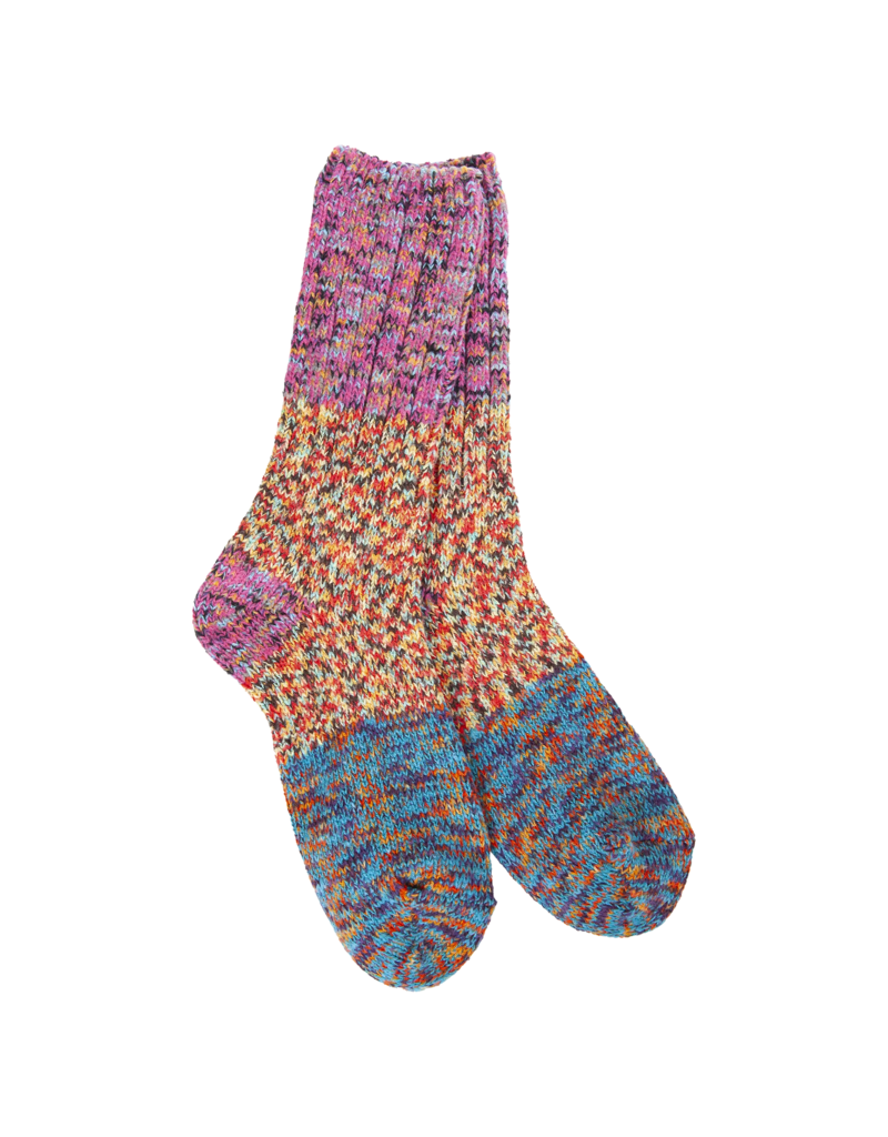 WORLD SOFTEST SOCKS Ragg Crew Colorblock Sock in Fiesta