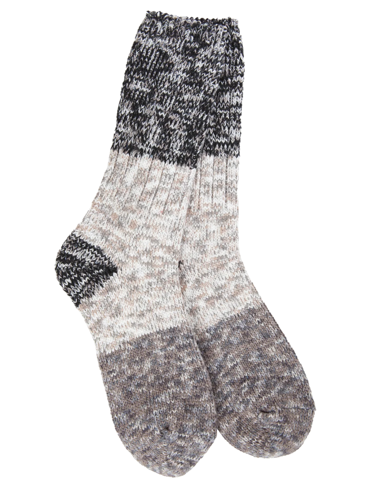 WORLD SOFTEST SOCKS Ragg Crew Colorblock Sock in Stone