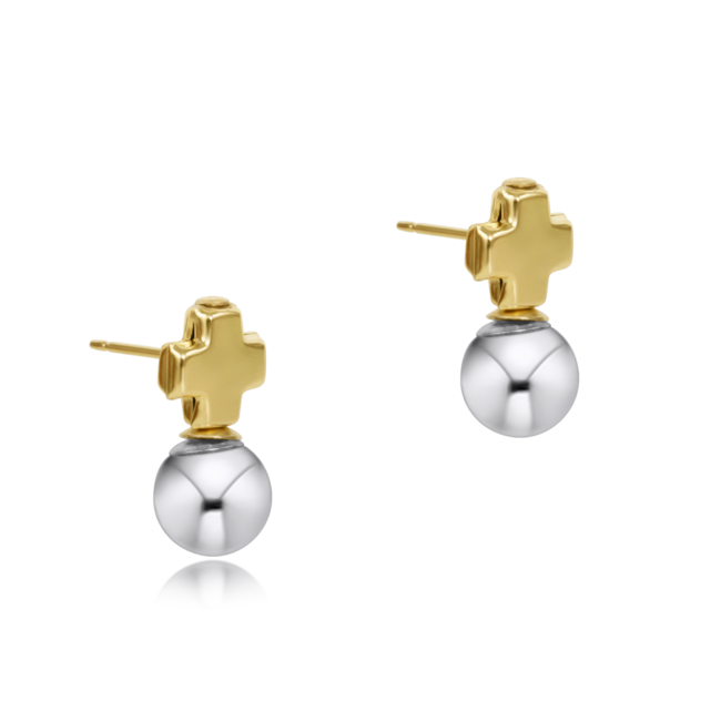 eNewton Signature Cross Mixed Metal Stud Earrings Silver Her Hide Out