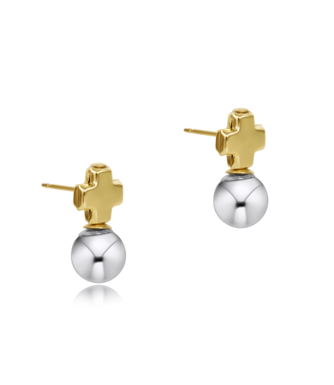 Signature Cross Mixed Metal Stud Earrings - Silver
