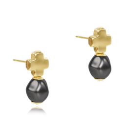ENEWTON DESIGN Signature Cross Gold Stud Earrings - Dark Grey Pearl
