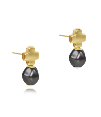 ENEWTON DESIGN Signature Cross Gold Stud Earrings - Dark Grey Pearl