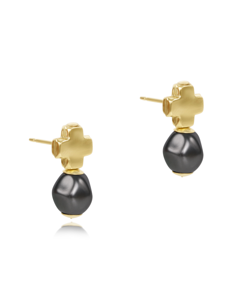 ENEWTON DESIGN Signature Cross Gold Stud Earrings - Dark Grey Pearl