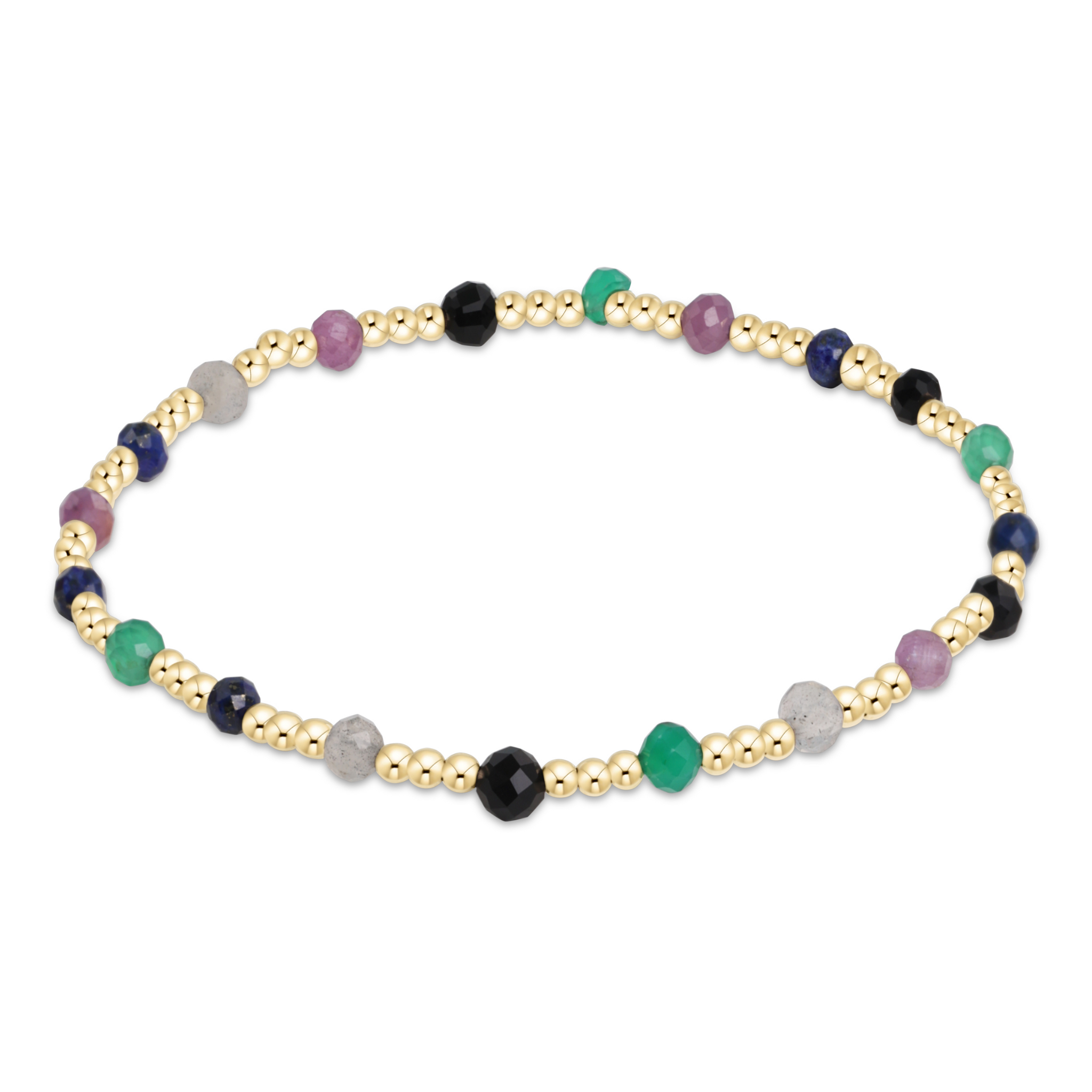 Gemstone Gold Sincerity Pattern 3mm Bead Bracelet - Faceted Onyx // Enewton