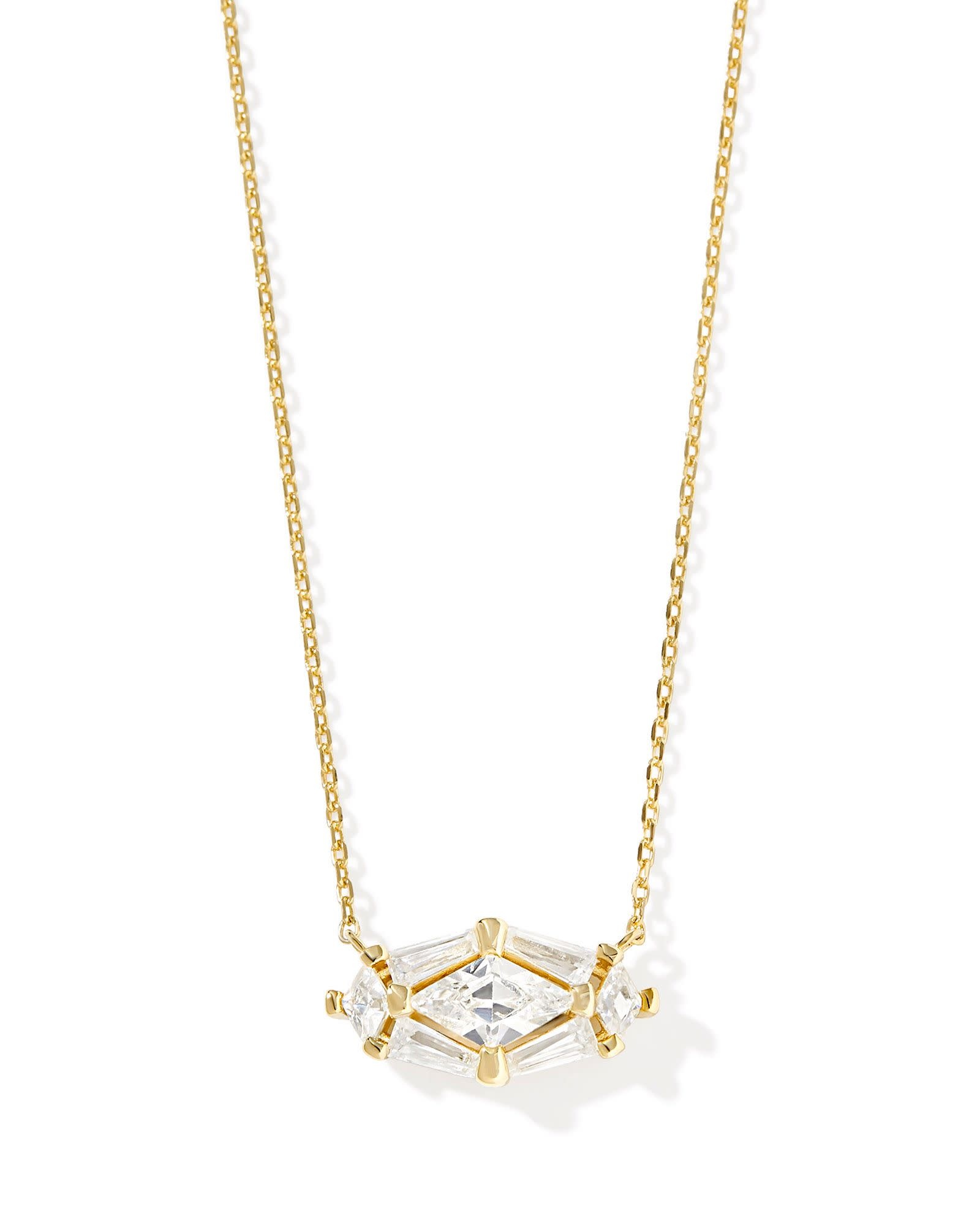 KENDRA SCOTT DESIGN Lindy Rae Elisa Gold Short Pendant Necklace in White Crystal