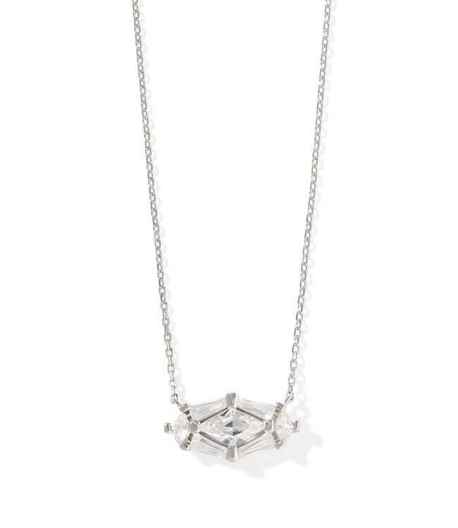 Lindy Rae Elisa Silver Short Pendant Necklace in White Crystal
