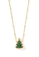 KENDRA SCOTT DESIGN Holiday Tree Gold Short Pendant Necklace in Green Quartzite