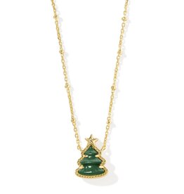 KENDRA SCOTT DESIGN Holiday Tree Gold Short Pendant Necklace in Green Quartzite