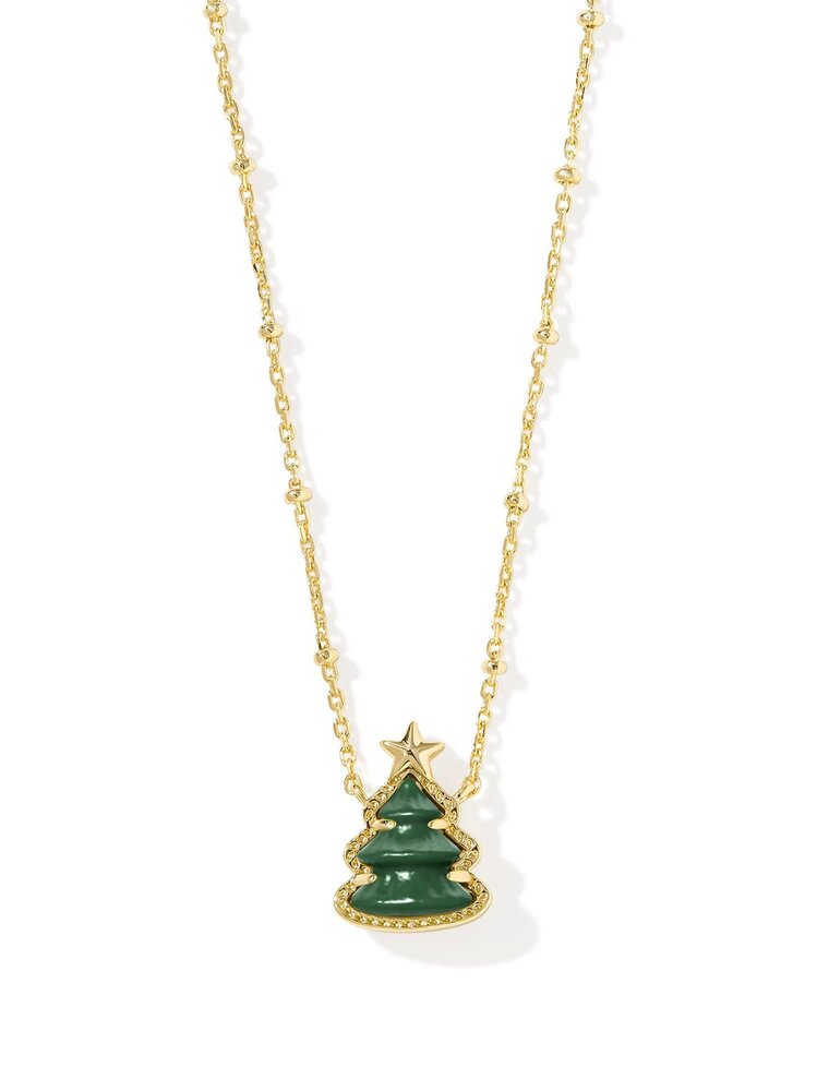 KENDRA SCOTT DESIGN Holiday Tree Gold Short Pendant Necklace in Green Quartzite