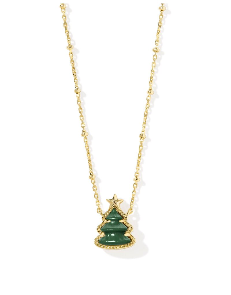 KENDRA SCOTT DESIGN Holiday Tree Gold Short Pendant Necklace in Green Quartzite
