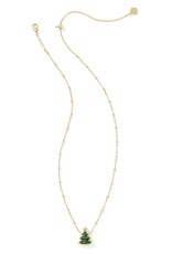 KENDRA SCOTT DESIGN Holiday Tree Gold Short Pendant Necklace in Green Quartzite