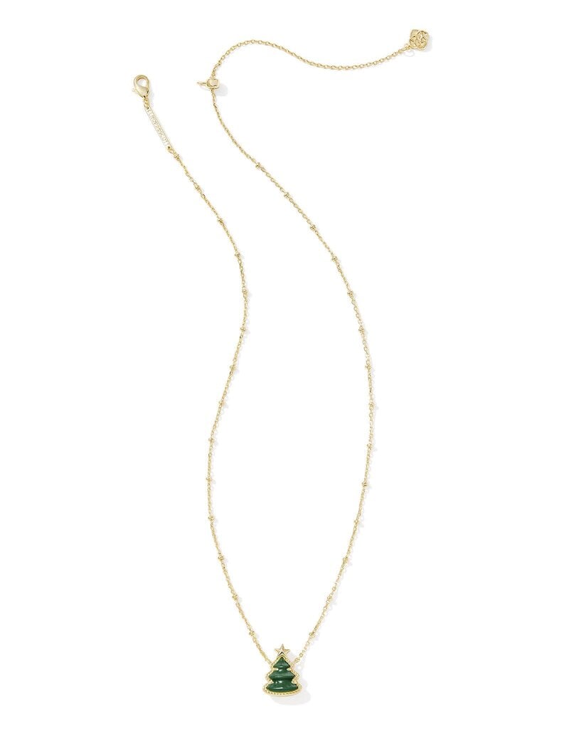 KENDRA SCOTT DESIGN Holiday Tree Gold Short Pendant Necklace in Green Quartzite