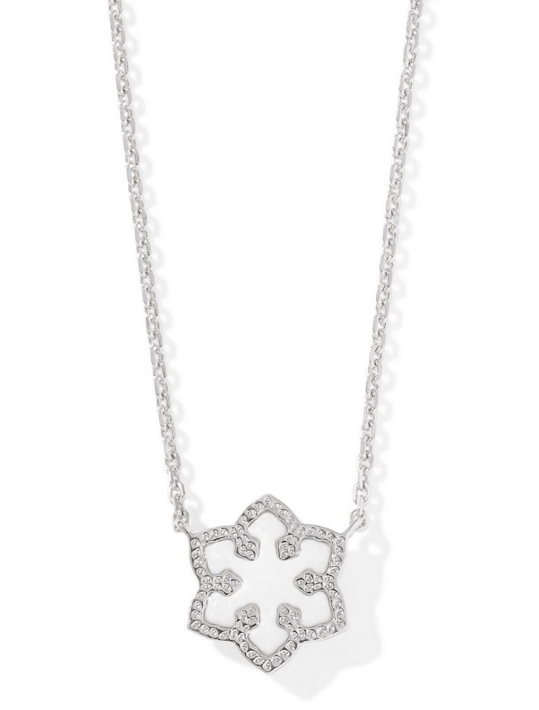 KENDRA SCOTT DESIGN Snowflake Silver Short Pendant Necklace in White Kyocera Opal