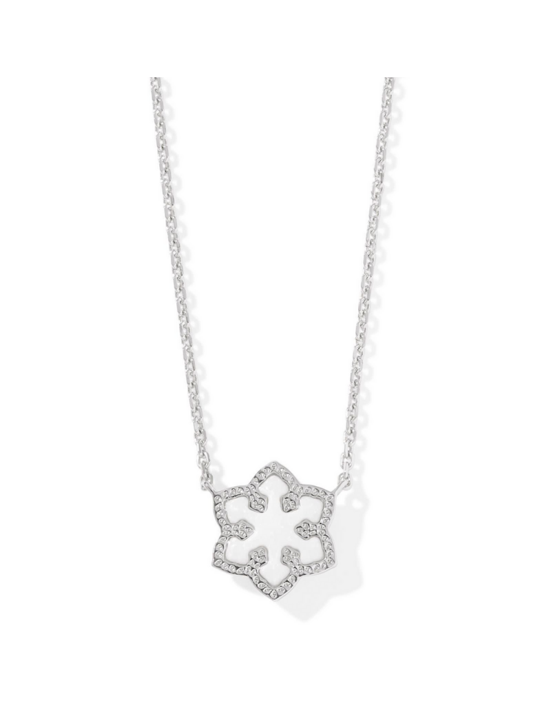 KENDRA SCOTT DESIGN Snowflake Silver Short Pendant Necklace in White Kyocera Opal