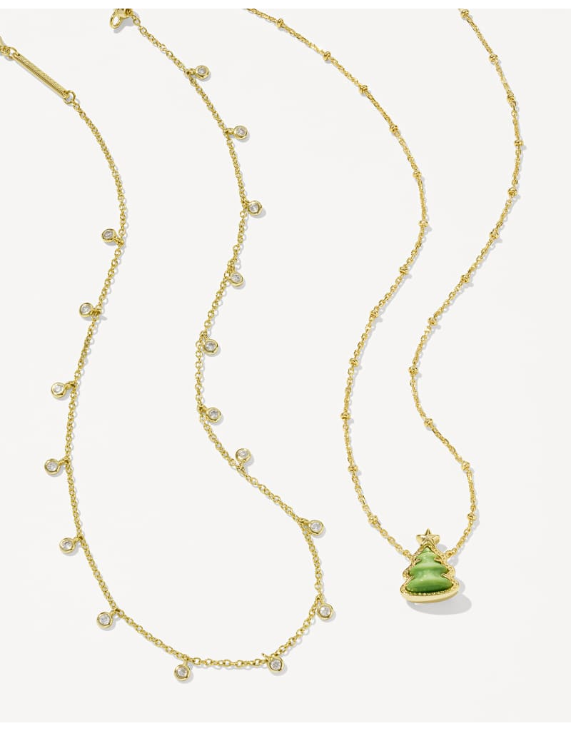 KENDRA SCOTT DESIGN Holiday Tree Gold Short Pendant Necklace in Green Quartzite