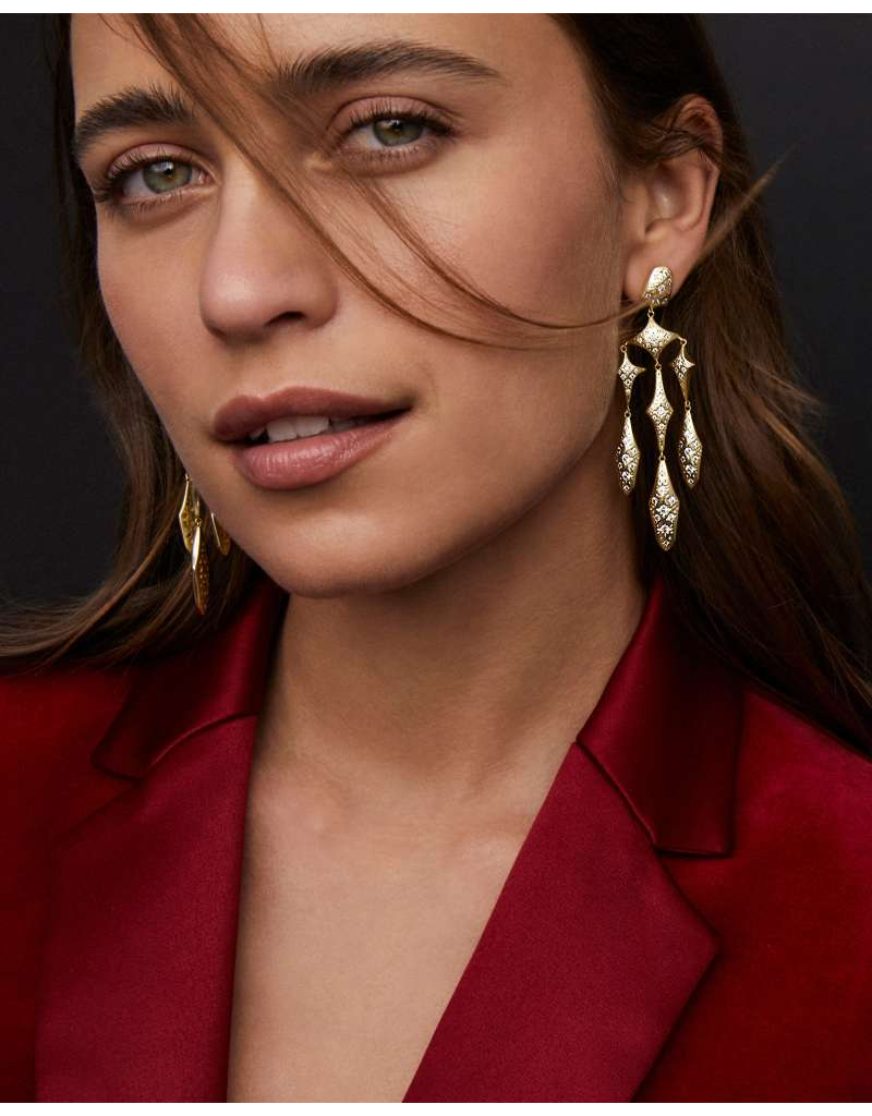 KENDRA SCOTT DESIGN Holland Gold Statement Earrings in White Crystal