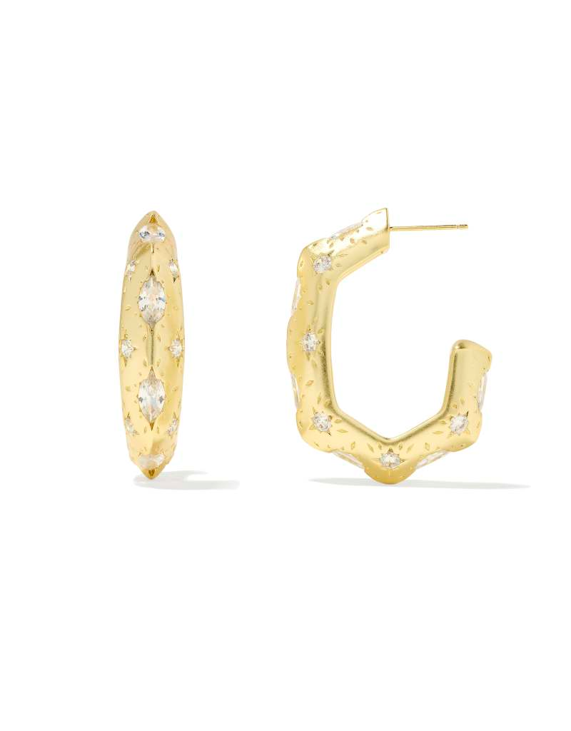 KENDRA SCOTT DESIGN Holland Gold Hoop Earrings in White Crystal