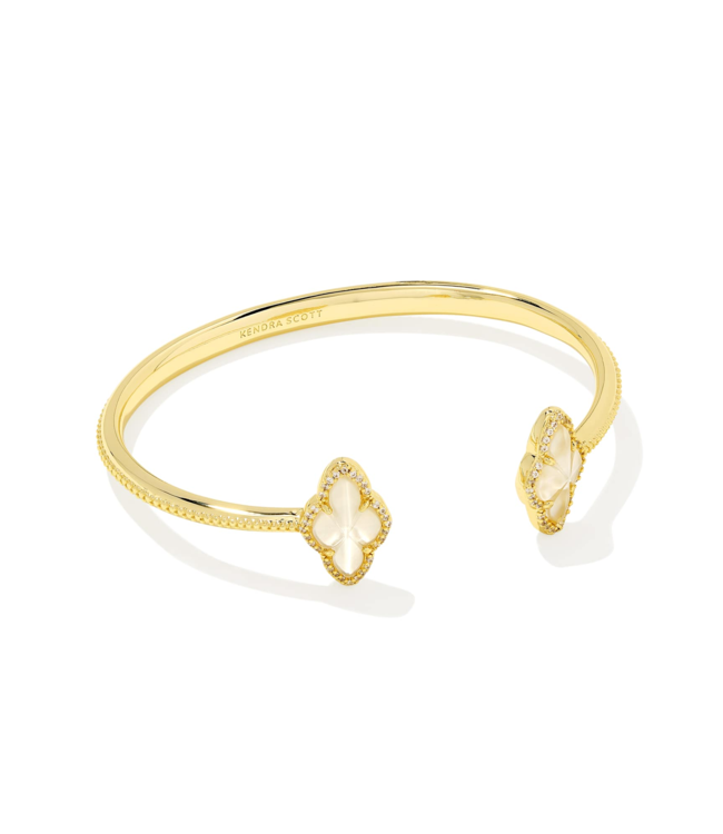 Abbie Gold Pave Frame Cuff Bracelet in Ivory Mother-of-Pearl