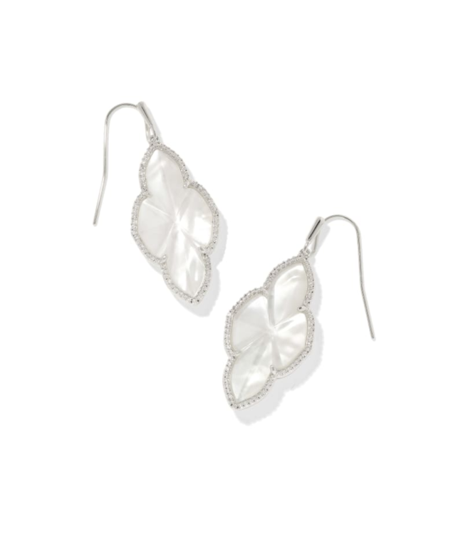 Abbie Silver Pave Frame Drop Earrings in Ivory Mother-of-Pearl