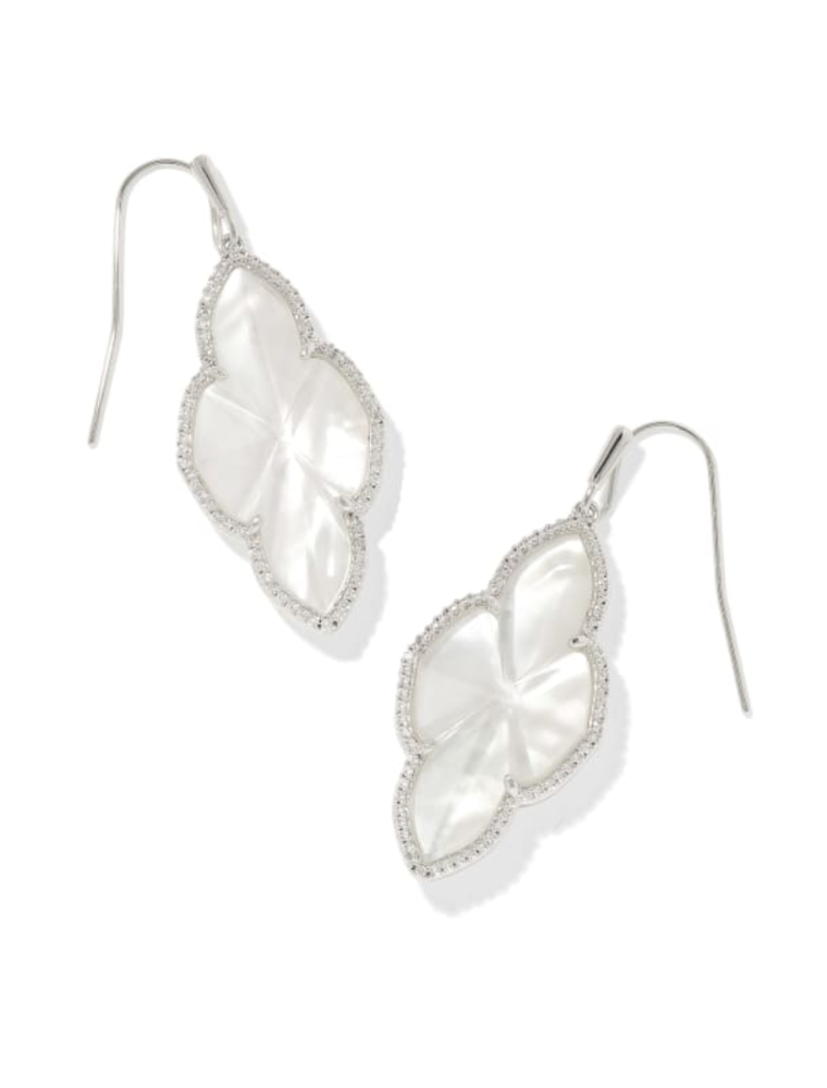 KENDRA SCOTT DESIGN Abbie Silver Pave Frame Drop Earrings in Ivory Mother-of-Pearl