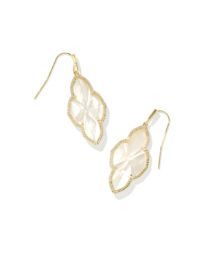 KENDRA SCOTT DESIGN Abbie Gold Pave Frame Drop Earrings in Ivory Mother-of-Pearl