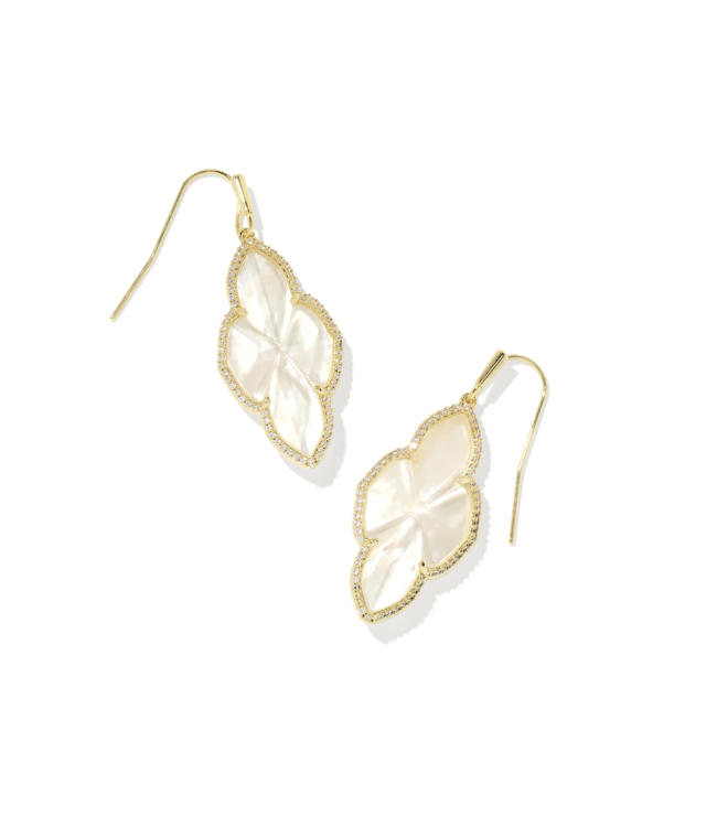 Abbie Gold Pave Frame Drop Earrings in Ivory Mother-of-Pearl