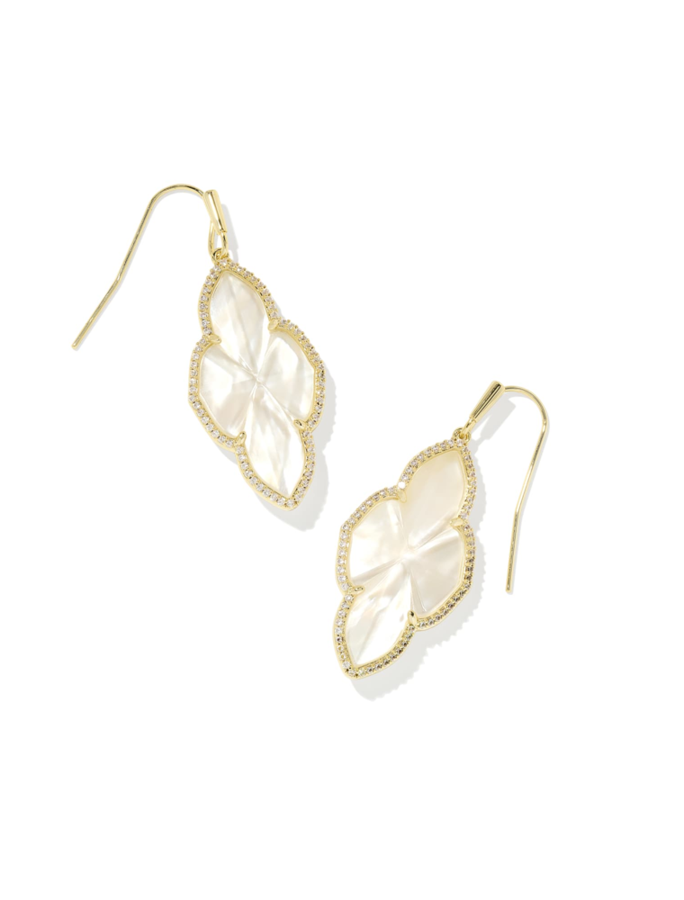 KENDRA SCOTT DESIGN Abbie Gold Pave Frame Drop Earrings in Ivory Mother-of-Pearl