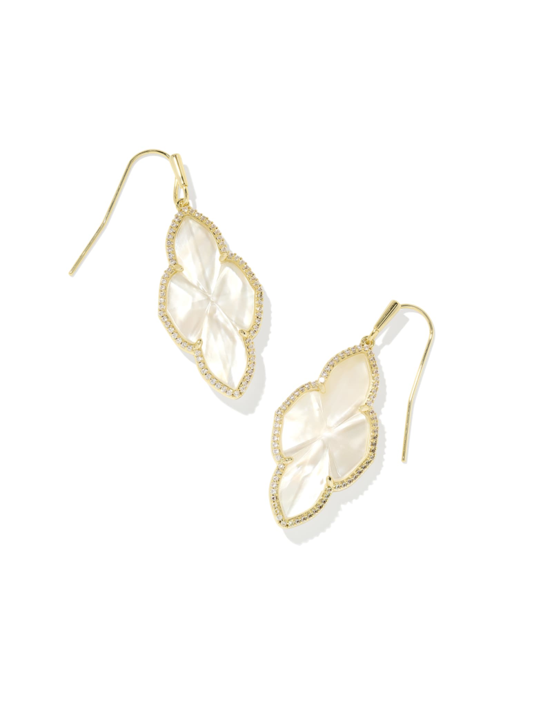 KENDRA SCOTT DESIGN Abbie Gold Pave Frame Drop Earrings in Ivory Mother-of-Pearl