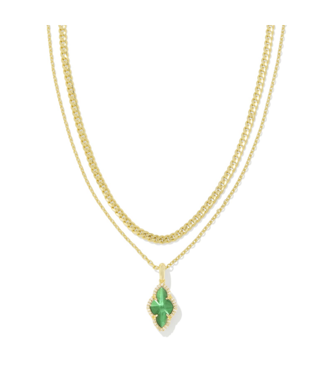 Abbie Gold Pave Frame Multi Strand Necklace in Green Illusion