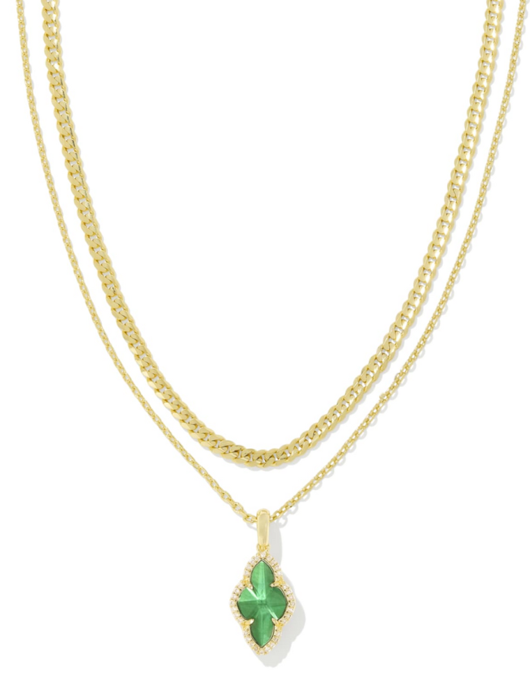 KENDRA SCOTT DESIGN Abbie Gold Pave Frame Multi Strand Necklace in Green Illusion