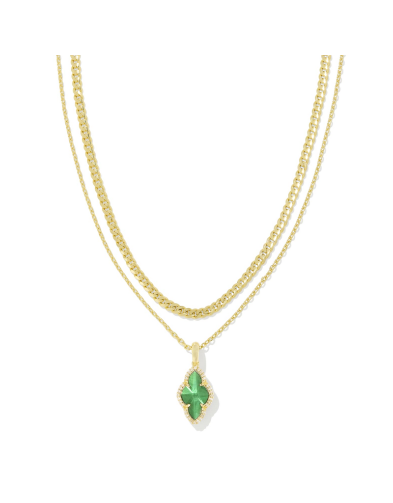 KENDRA SCOTT DESIGN Abbie Gold Pave Frame Multi Strand Necklace in Green Illusion