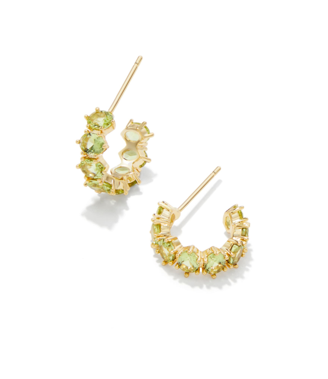 Cailin Gold Huggie Earrings in Green Peridot Crystal