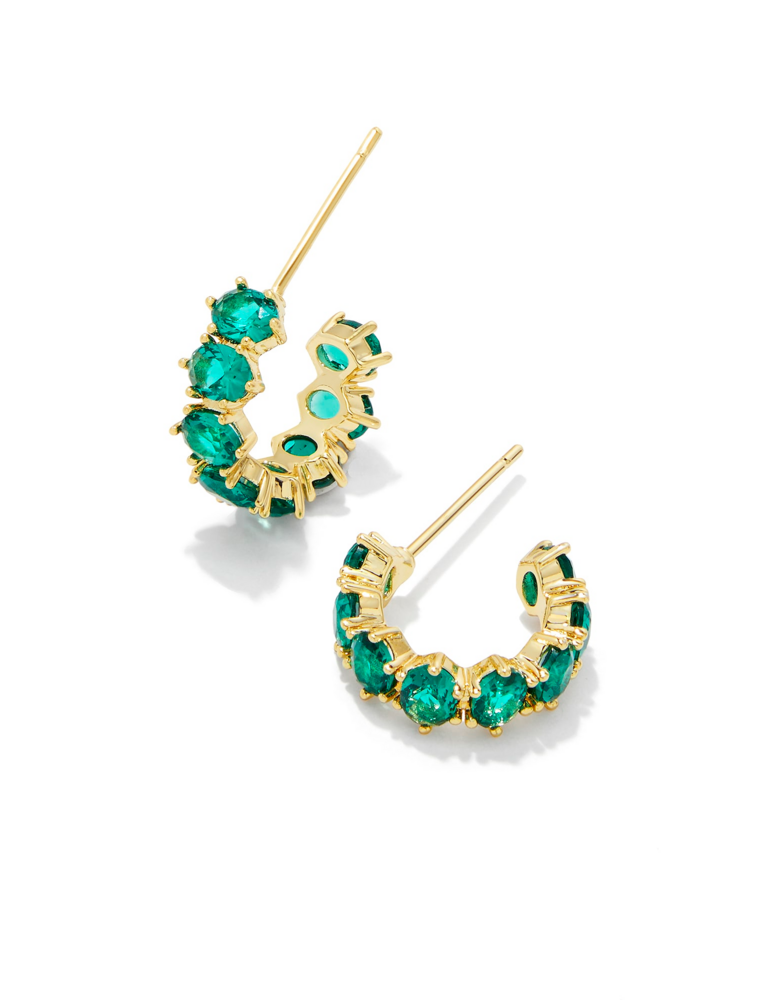 KENDRA SCOTT DESIGN Cailin Gold Huggie Earrings in Green Crystal