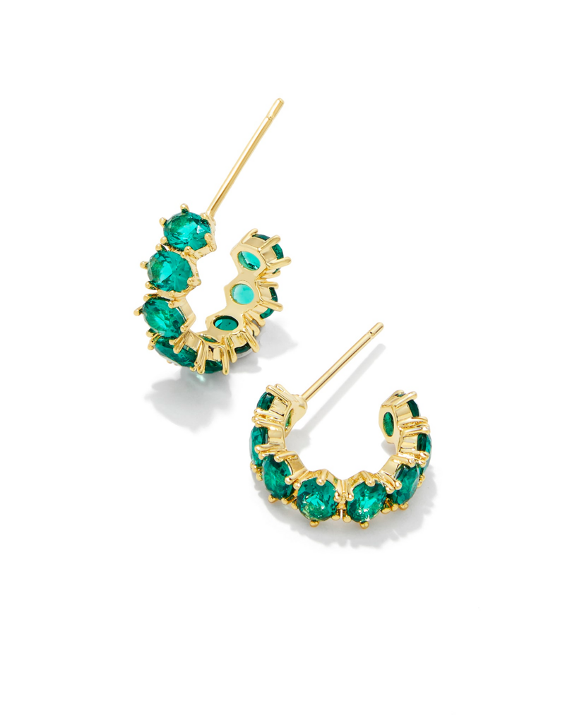 KENDRA SCOTT DESIGN Cailin Gold Huggie Earrings in Green Crystal