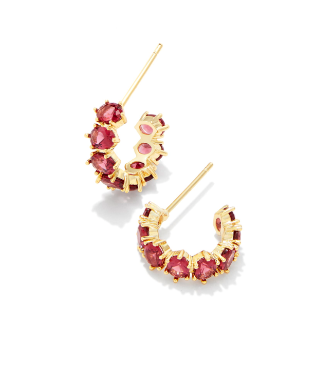 Cailin Gold Huggie Earrings in Red Crystal