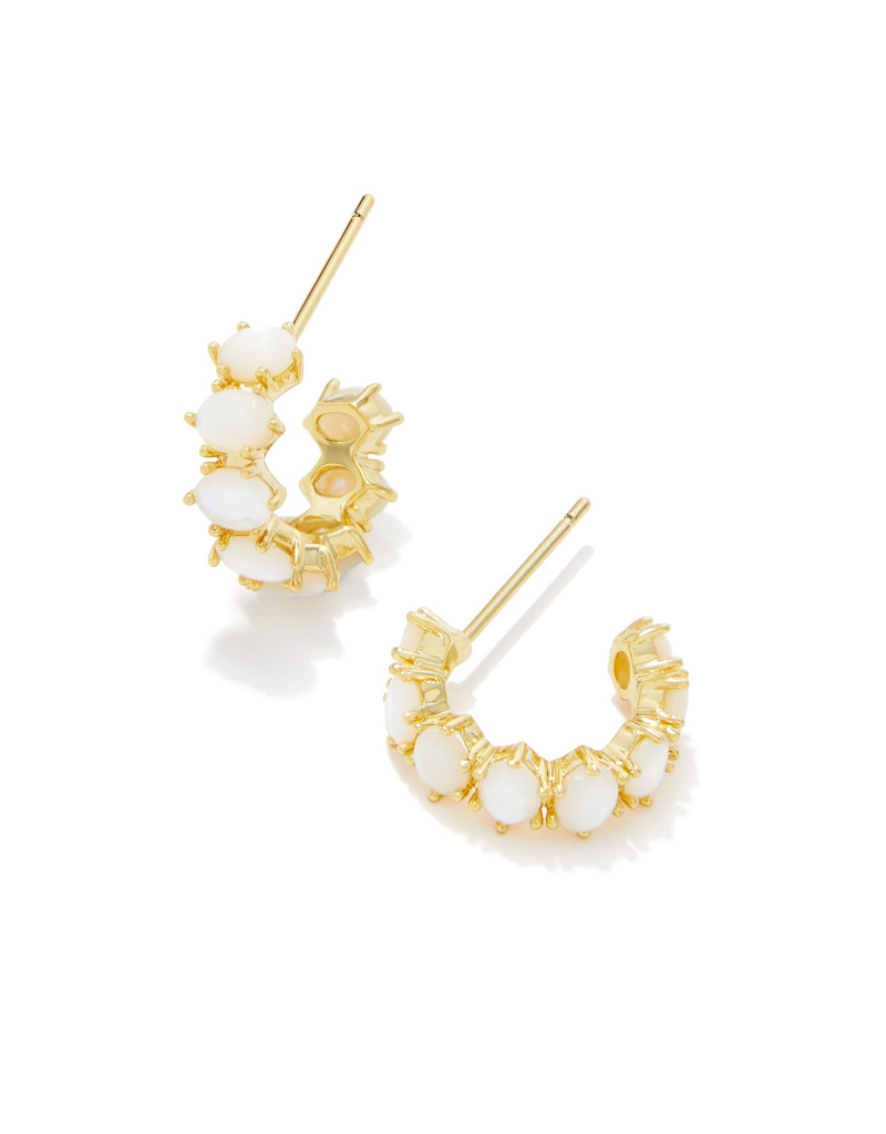 KENDRA SCOTT DESIGN Cailin Gold Huggie Earrings in Ivory Mother-of-Pearl