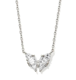 KENDRA SCOTT DESIGN Blair Silver Butterly Small Short Pendant Necklace in White Crystal