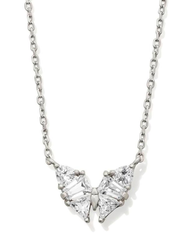 KENDRA SCOTT DESIGN Blair Silver Butterly Small Short Pendant Necklace in White Crystal