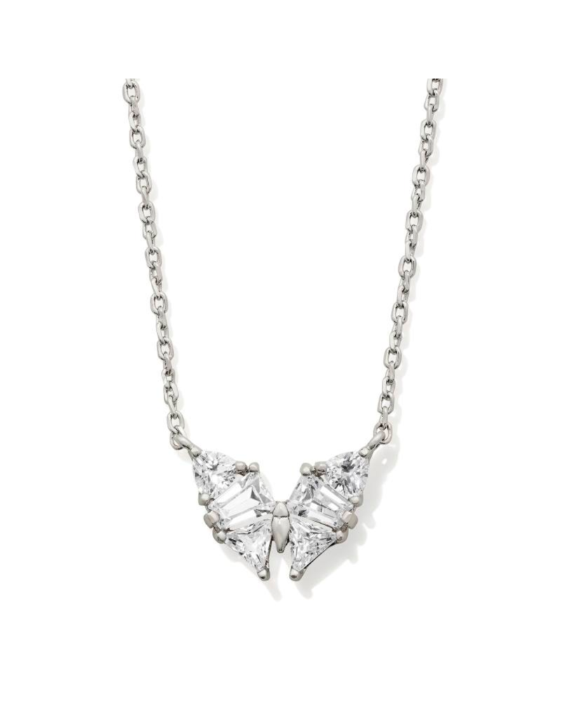KENDRA SCOTT DESIGN Blair Silver Butterly Small Short Pendant Necklace in White Crystal