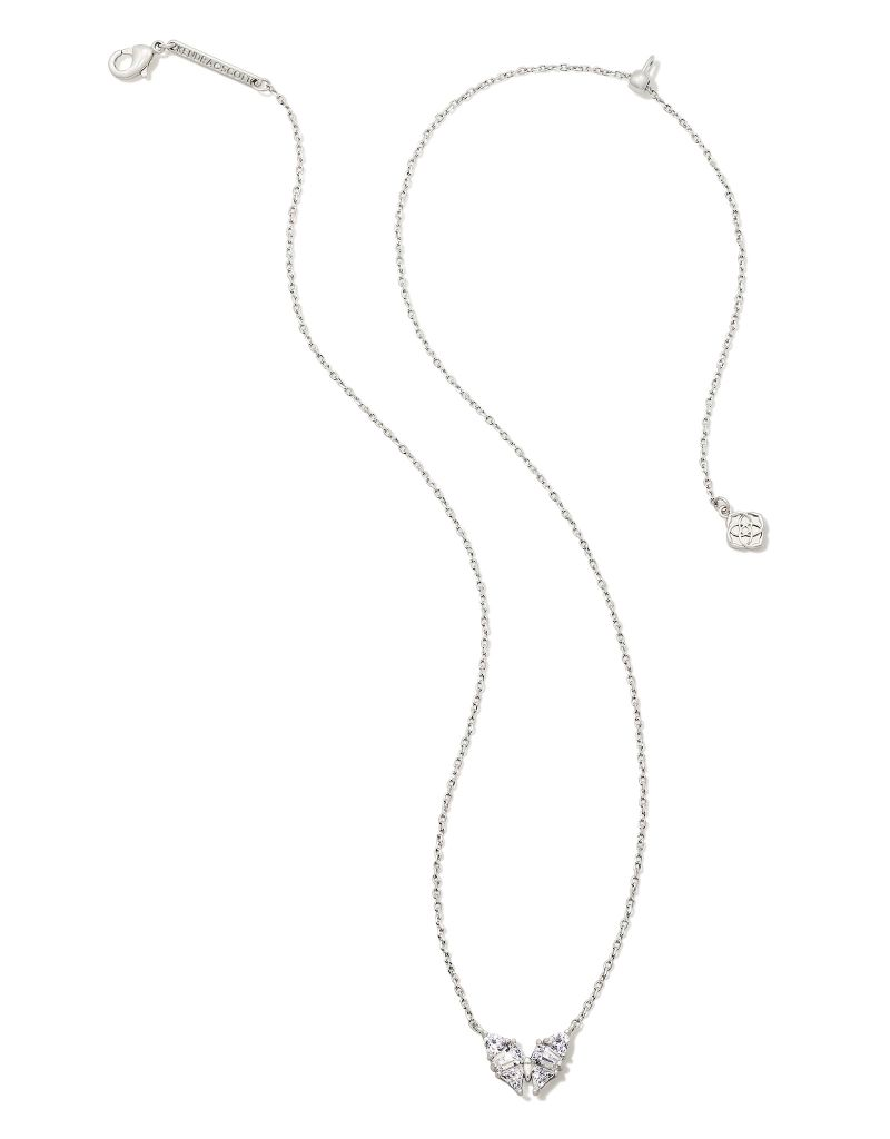 KENDRA SCOTT DESIGN Blair Silver Butterly Small Short Pendant Necklace in White Crystal