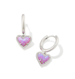 KENDRA SCOTT DESIGN Ari Heart Silver Huggie Earrings in Bubblegum Pink Kyocera Opal