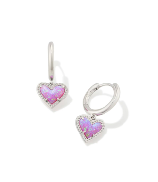 KENDRA SCOTT DESIGN Ari Heart Silver Huggie Earrings in Bubblegum Pink Kyocera Opal
