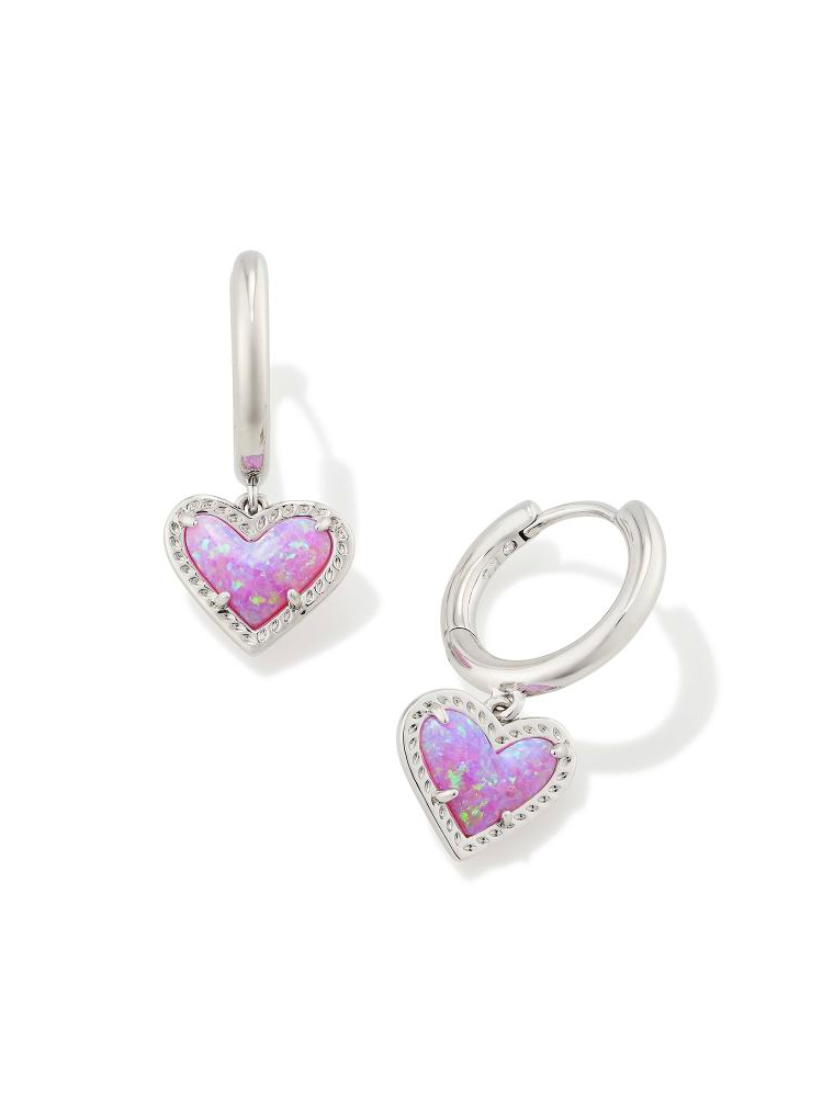 KENDRA SCOTT DESIGN Ari Heart Silver Huggie Earrings in Bubblegum Pink Kyocera Opal