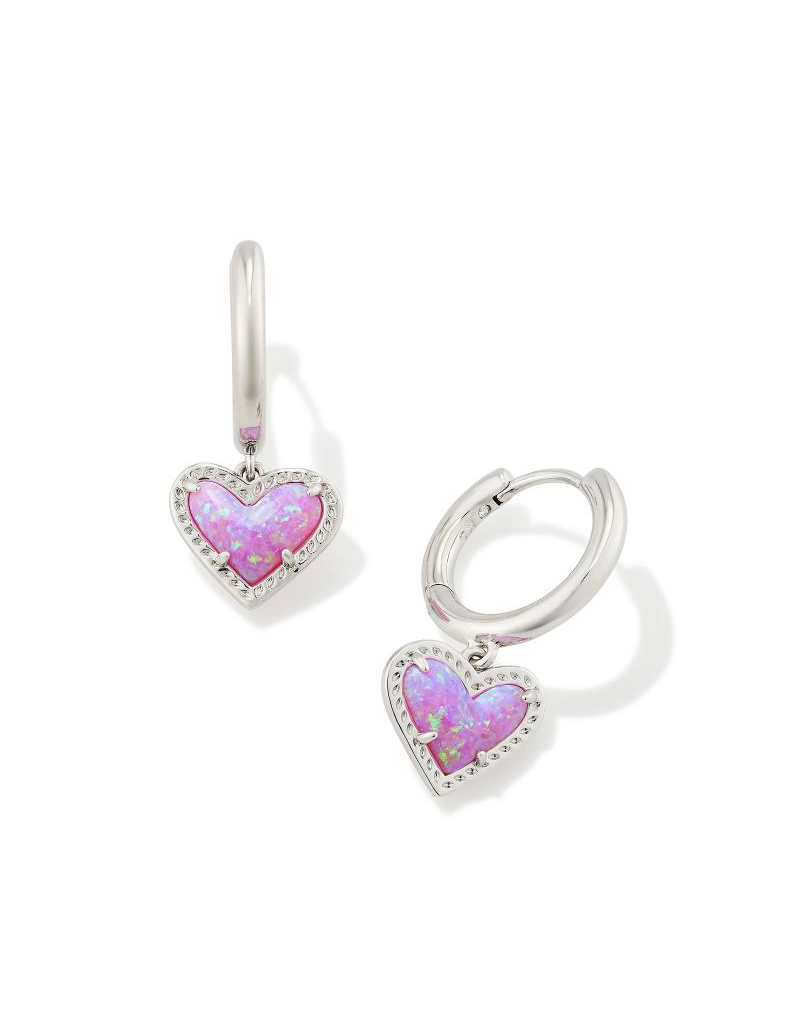 KENDRA SCOTT DESIGN Ari Heart Silver Huggie Earrings in Bubblegum Pink Kyocera Opal