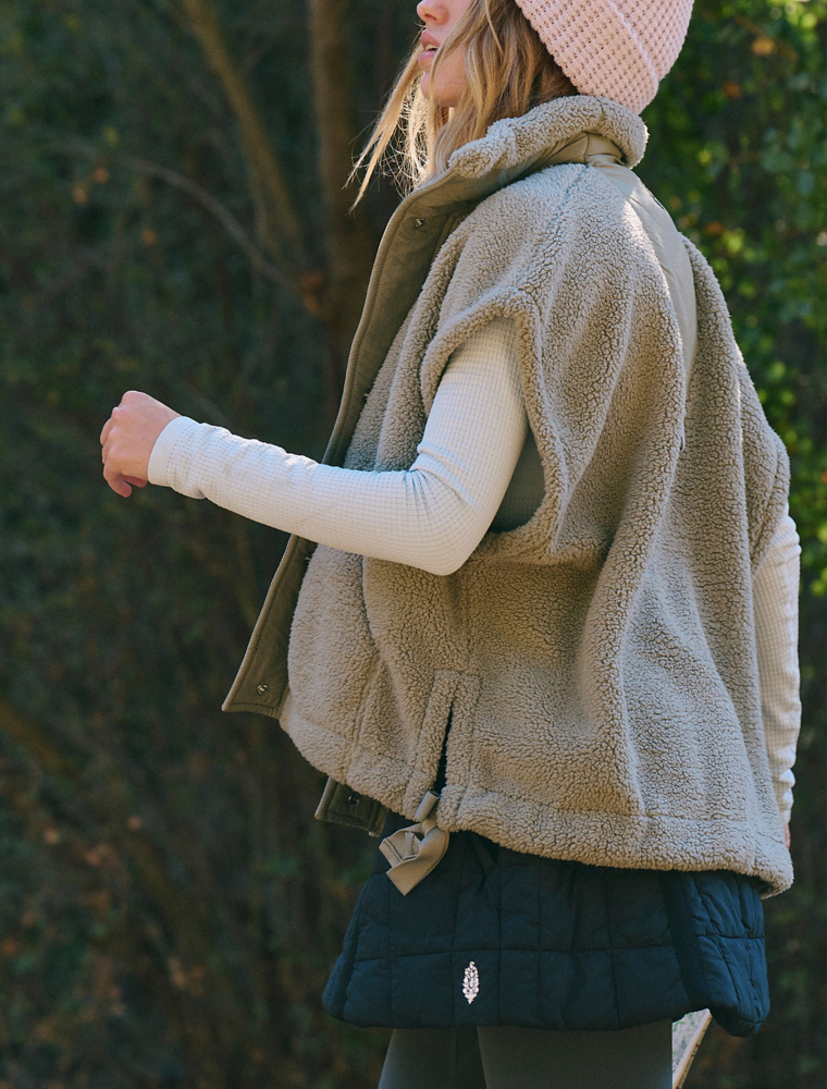 FREE PEOPLE MOVEMENT Scout It Out Fleece Vest in Sage Stone